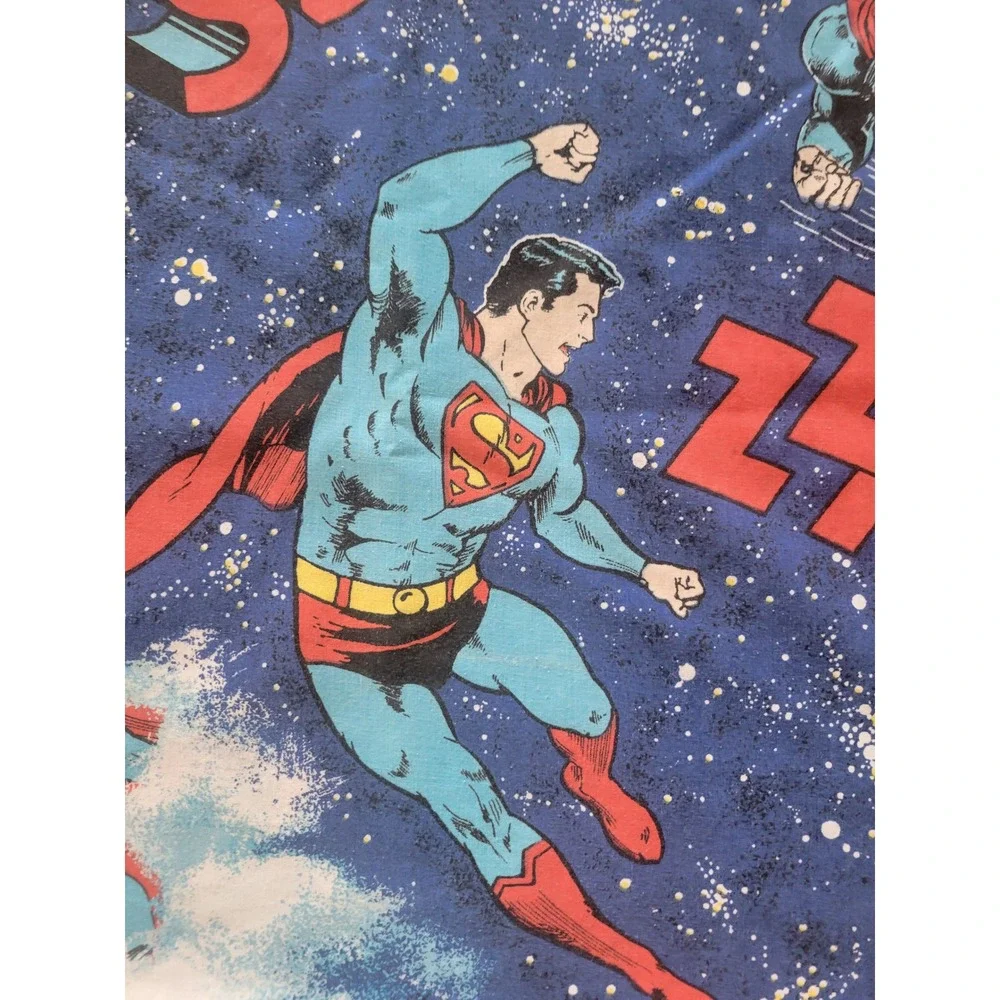 Vintage 1978 Superman Twin Flat Sheet DC Comics Fabric Blue Zzap  Bedding Retro